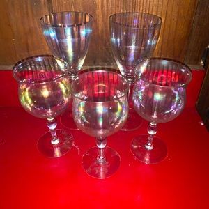 Beautiful Set Of 5 Iridescent Wine Glasses